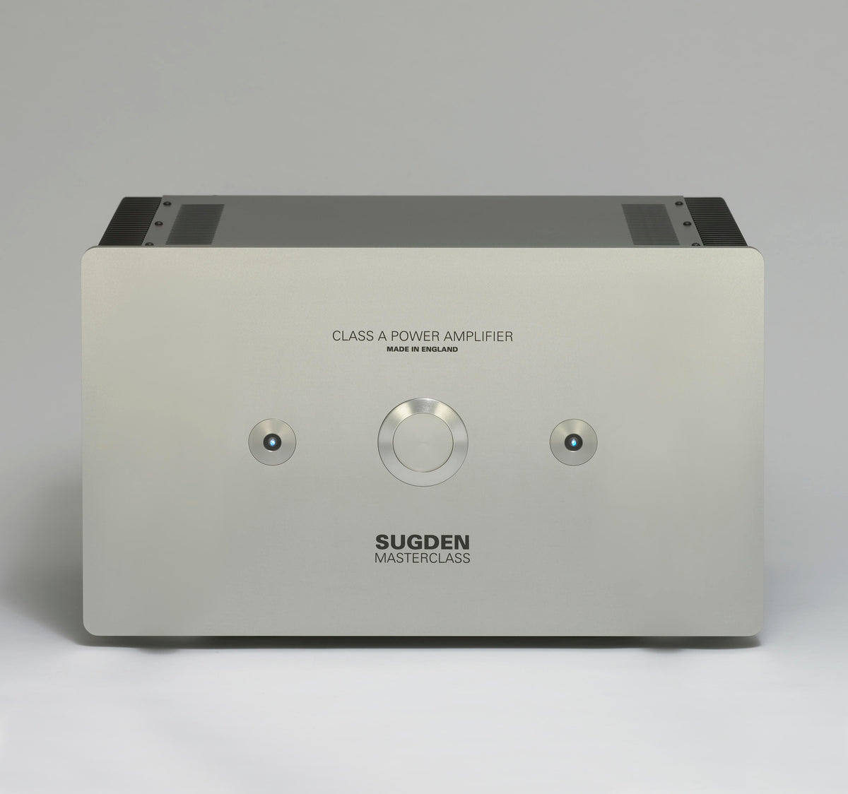 Sugden Masterclass SPA-4 stereo power amplifier in titanium, front view