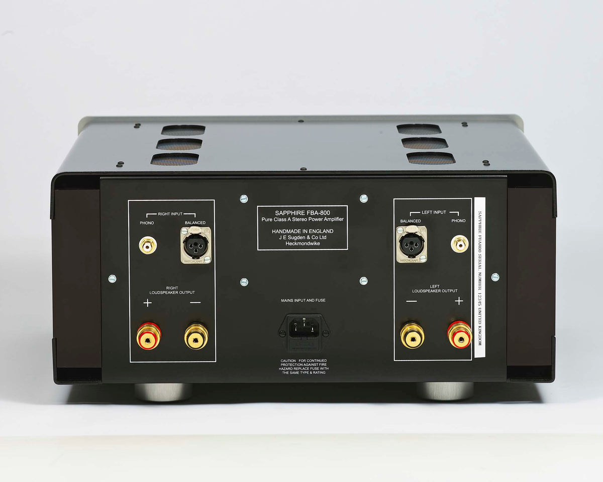 Sugden Sapphire FBA-800 power amplifier, rear panel and connections