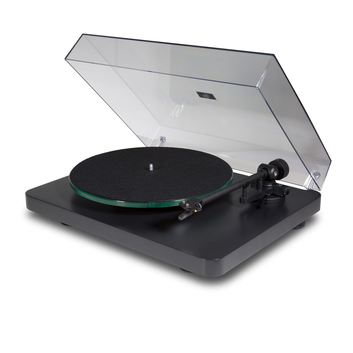 NAD C 558 Turntable - three-quarter view with dust cover raised