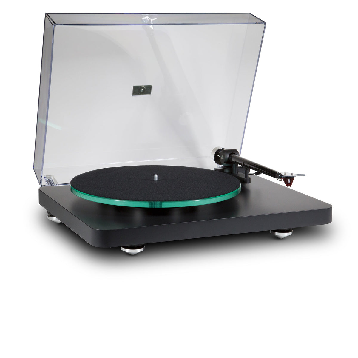 NAD C 588 Turntable - three-quarter view with dust cover raised