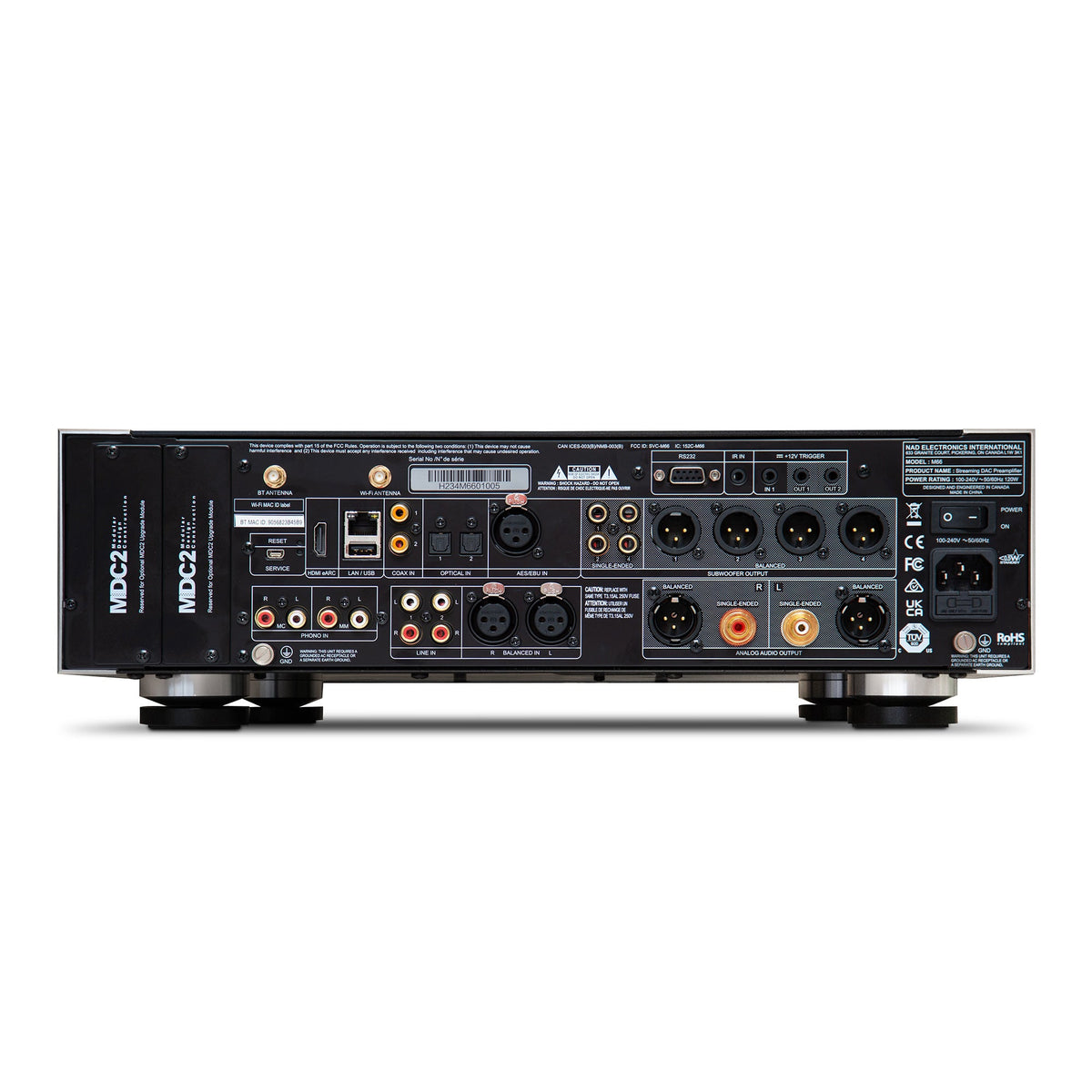 NAD M66 BluOS Streaming DAC-Preamplifier - rear view