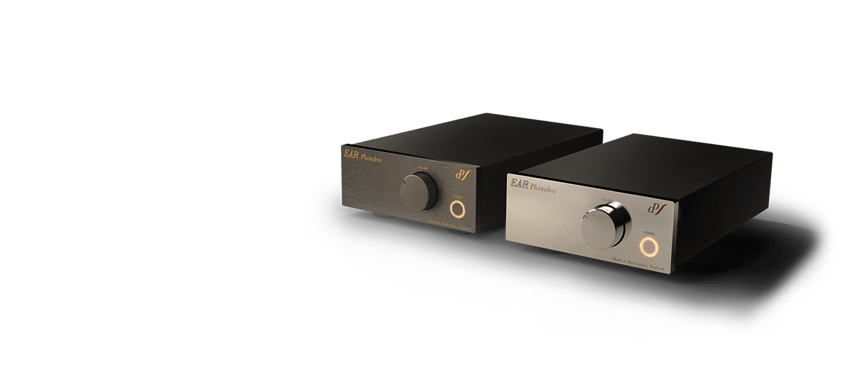 EAR Yoshino Phono Box phono preamplifiers with level control in black and chrome