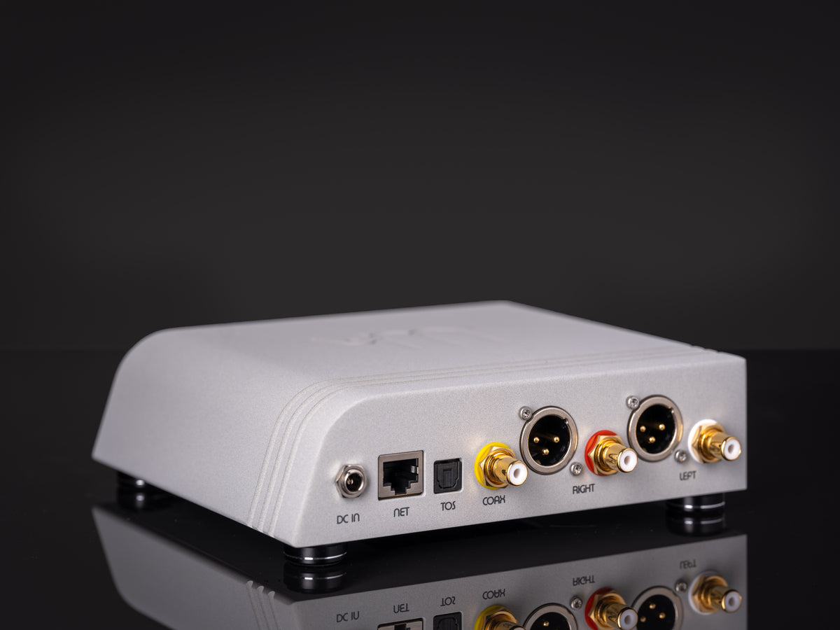 Wattson Audio Madison LE Streamer in silver, rear three-quarter view of the connections