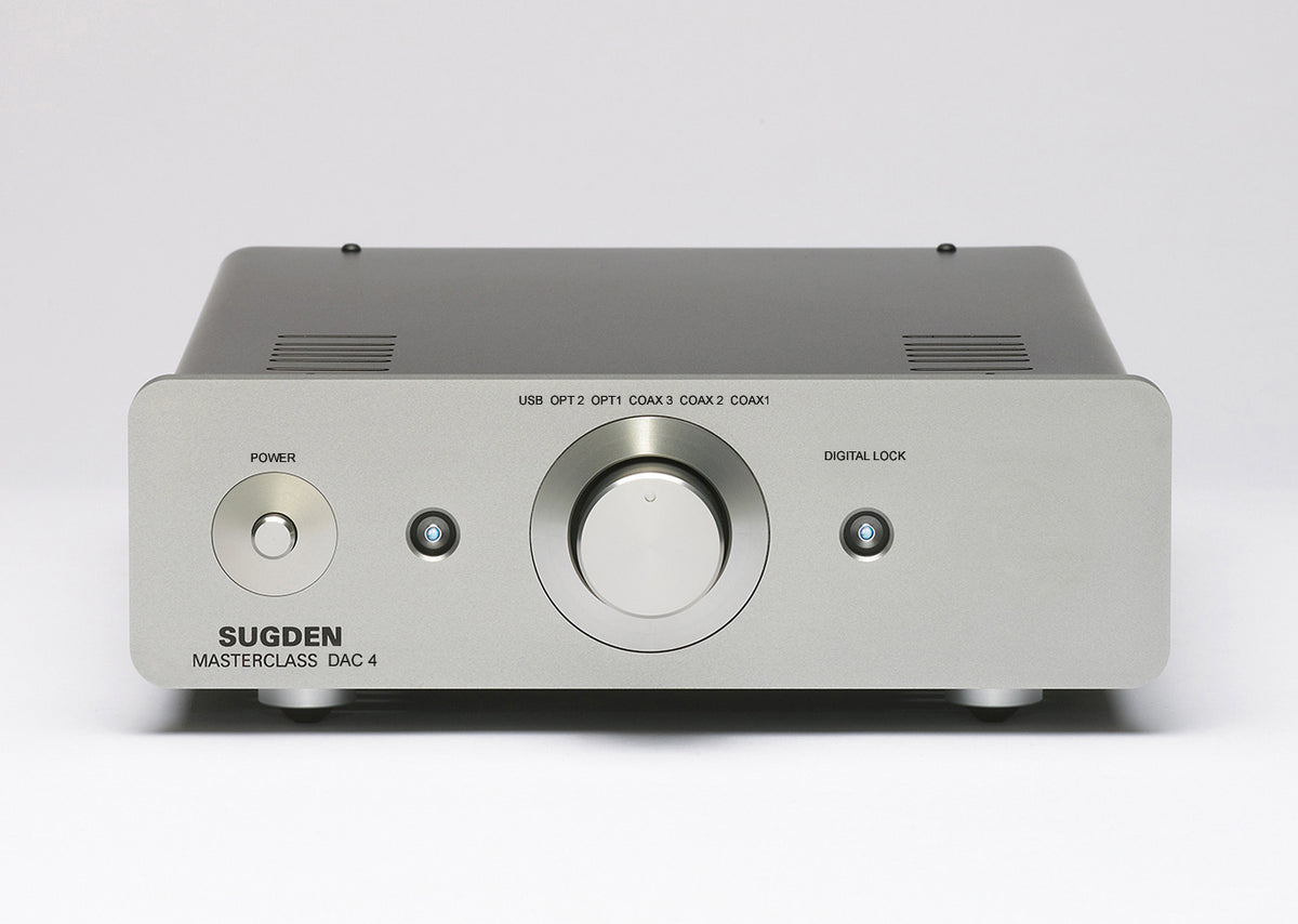 Sugden Masterclass DAC-4 digital-to-analogue converter in titanium, front view