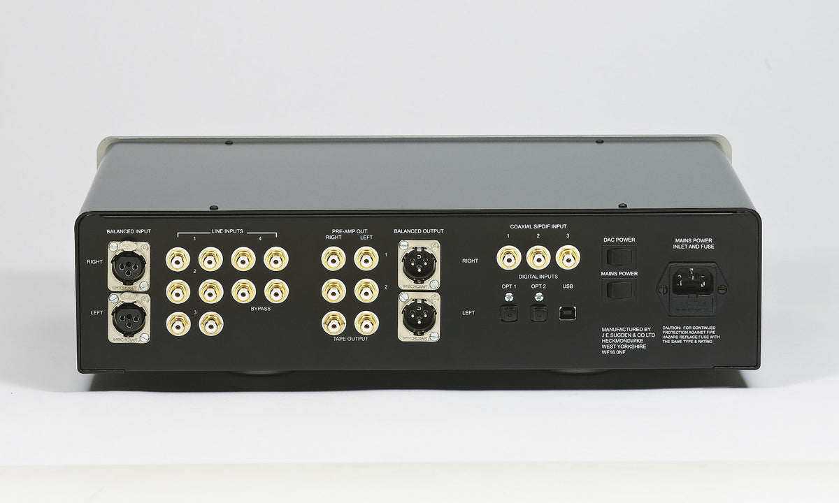 Sugden Sapphire DAP-800 digital analogue preamplifier, rear panel and connections