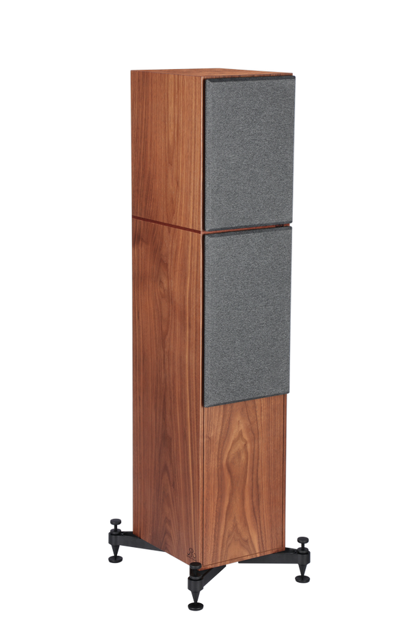 Revival Audio ATALANTE 4 in Walnut with its two-piece grille fitted