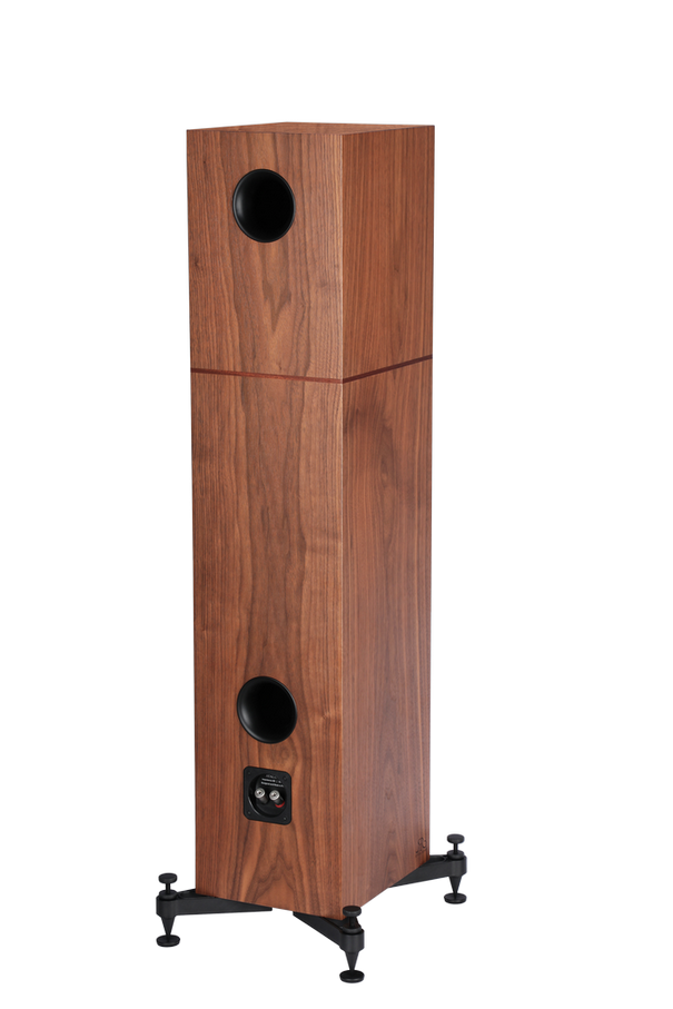 Revival Audio ATALANTE 4 in Walnut, rear view showing the bass ports and terminals