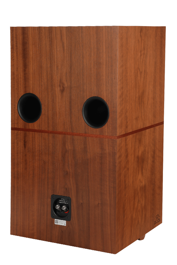 Revival Audio ATALANTE 5 loudspeaker in Walnut, rear view showing the dual ports and terminals