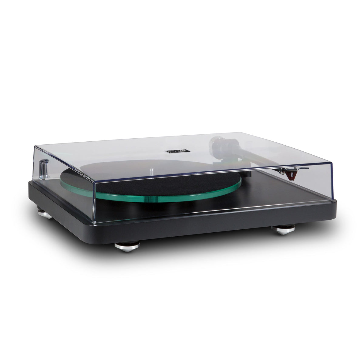 NAD C 588 Turntable - three-quarter view with dust cover lowered