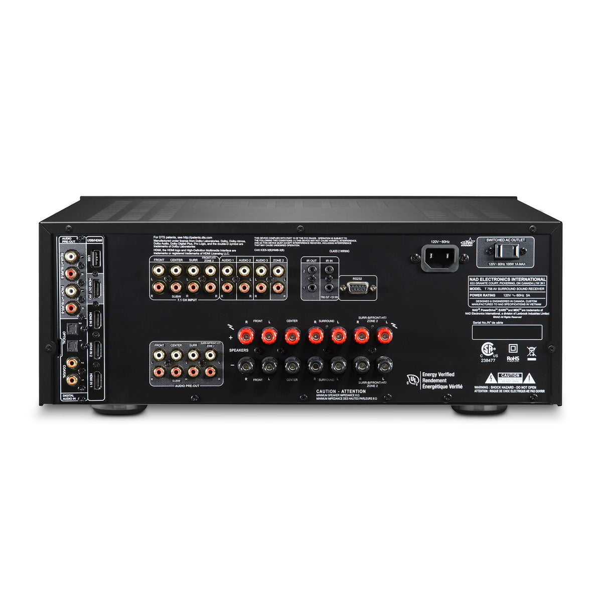 NAD T 758 V3i AV Surround Sound Receiver - rear view