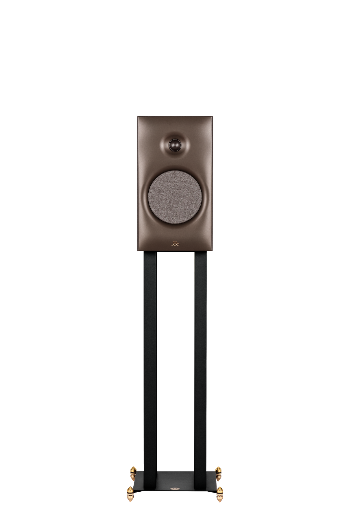 Revival Audio SPRINT 3 front view with the woofer grille fitted, shown on the optional stand; stand sold separately