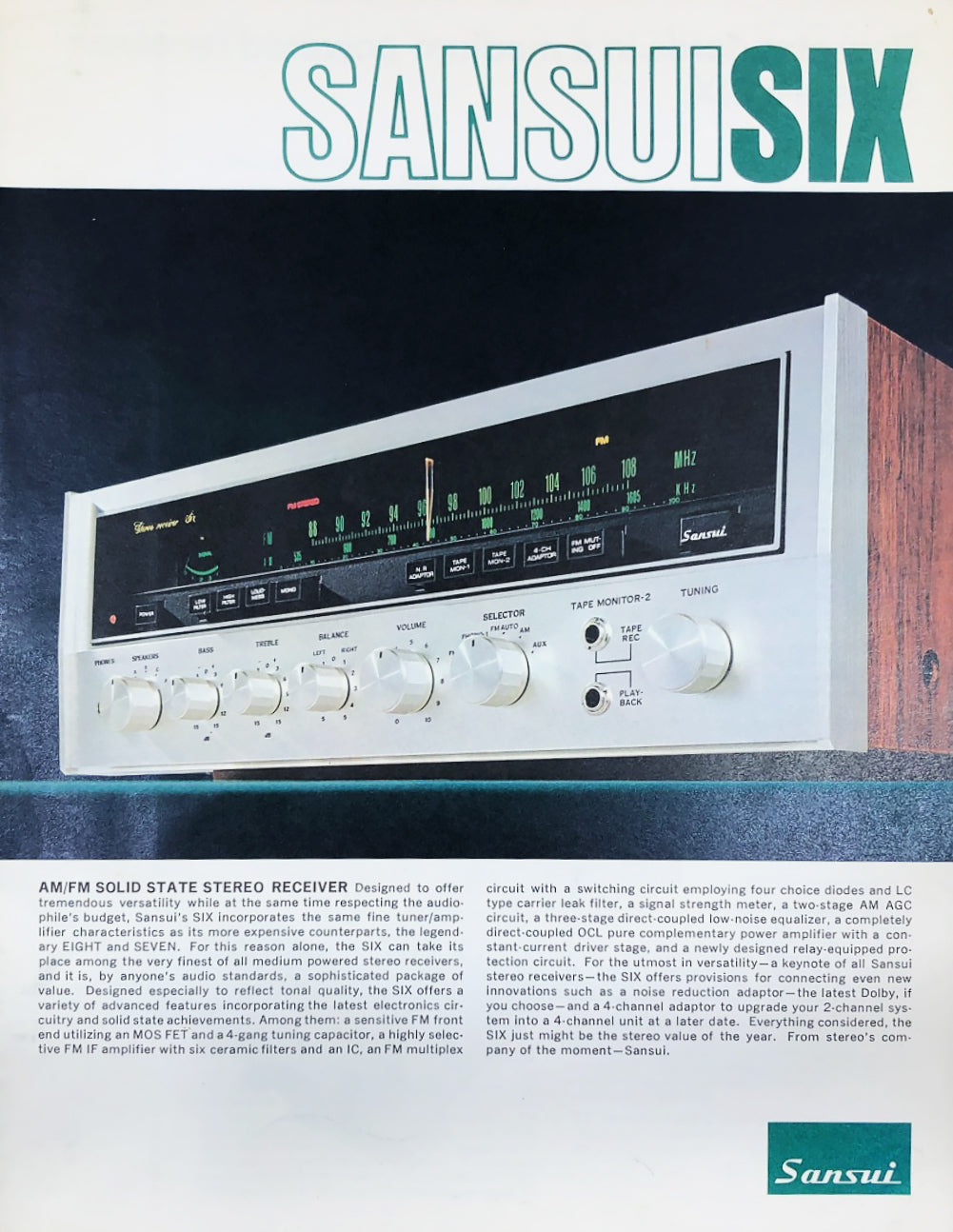 Vintage Sansui Six stereo receiver advertisement