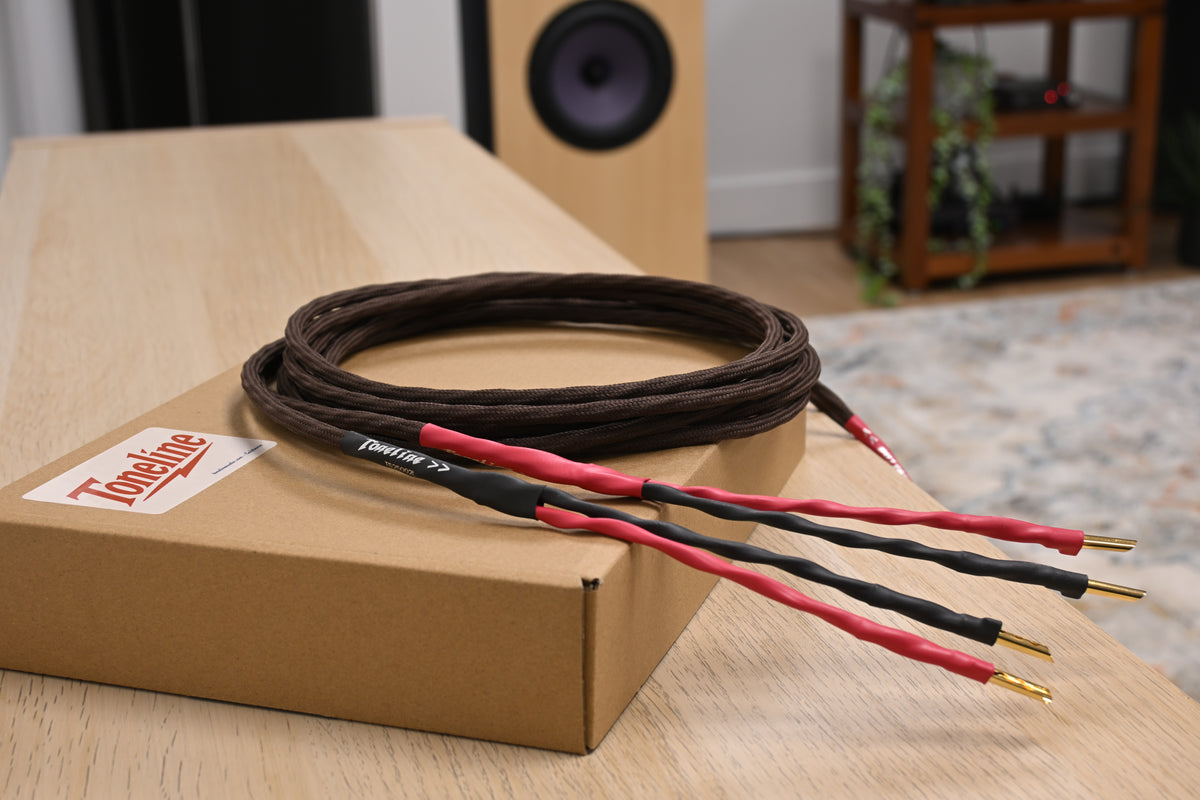 Toneline speaker cables with banana terminations, official product photograph